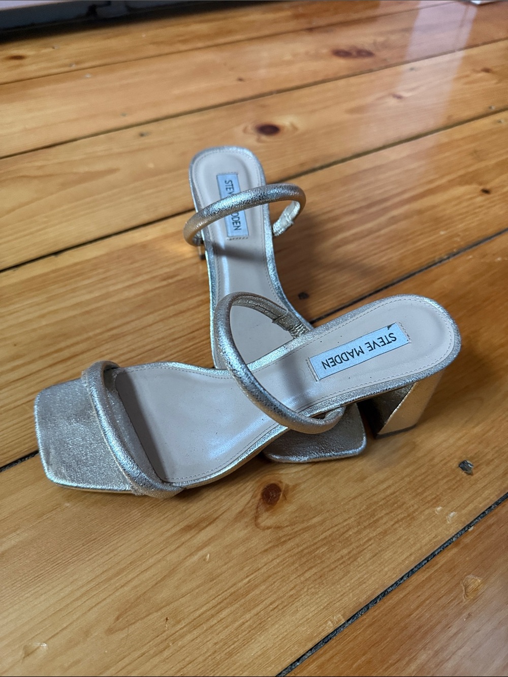 Steve Madden Gold Metallic Strappy Block Heel Sandals